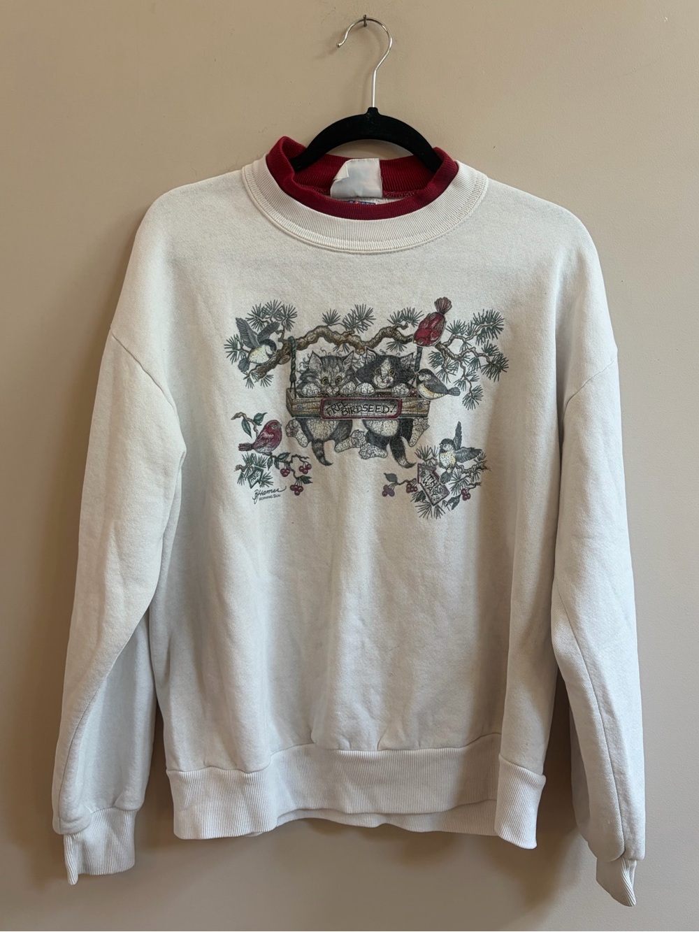 Morning Sun Jerzees Vintage 90s Cats & Birds Cottagecore Granny Sweater Top